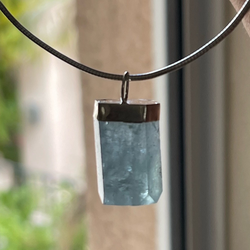 Huge 36 carat raw aquamarine solid sterling silver pendant 925 Italy solid chain - Picture 7 of 10